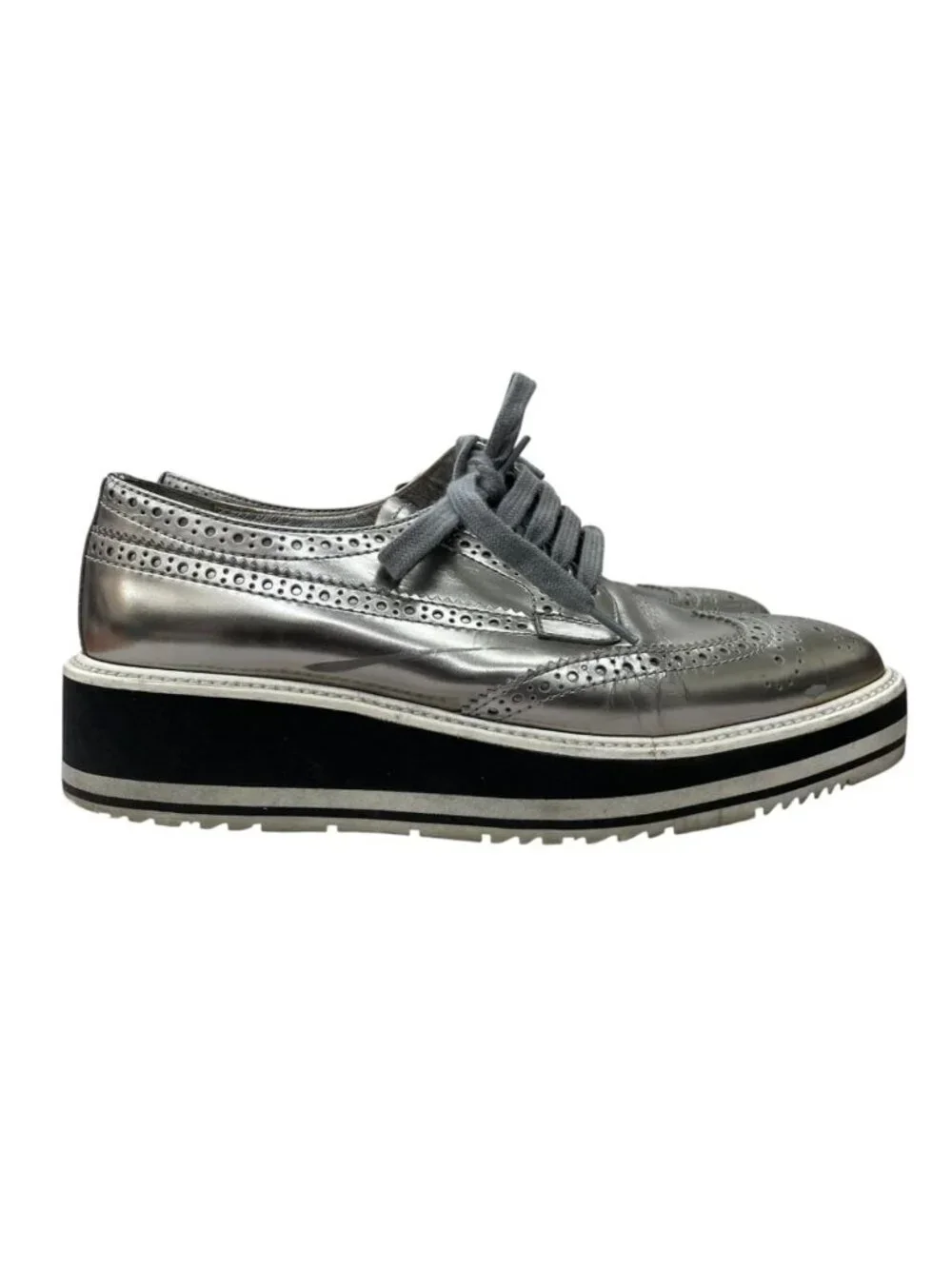 Prada Wingtip Sneakers Silver Metallic Shoes